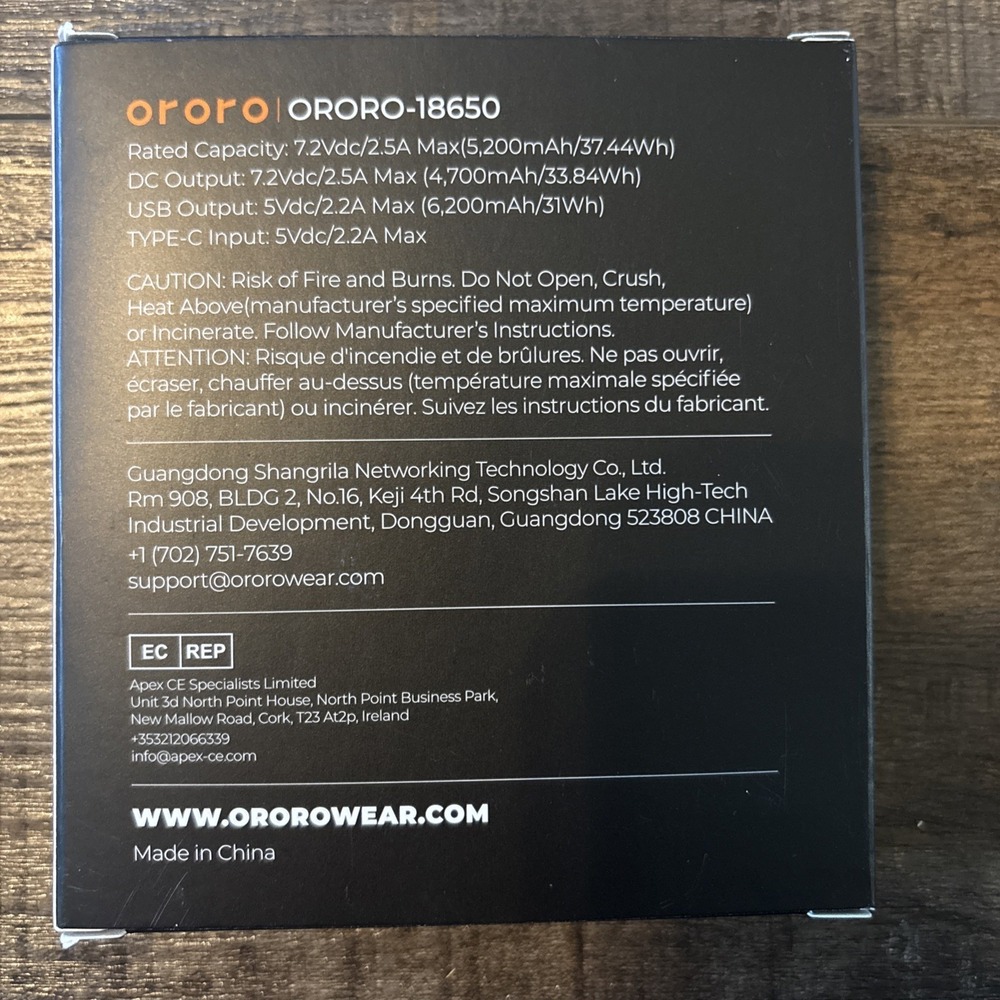 New -ORORO 7.2V 5200mAh Rechargeable Battery for Heated Jackets Genuine OEM - Picture 2 of 4